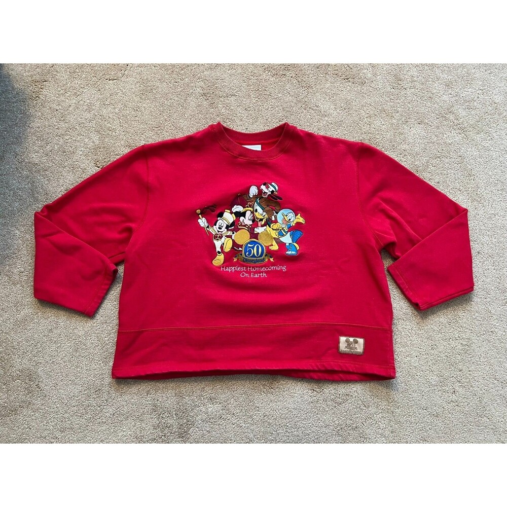 Disneyland Women's Red 50th Anniversary Embroidered Cropped Sweatshirt Size L